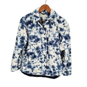 NWT Treasure & Bond Blue White Tie Dye Fleece Snap Shirt Jacket Girl’s XL 14/16